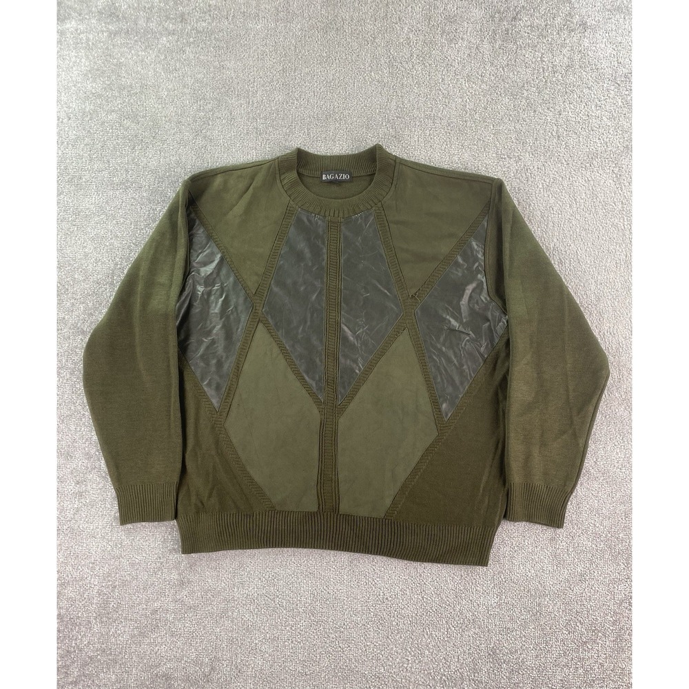 Vintage Bagazio Sweater Men Large Green Black Argyle Cosby Designer Crew Italy